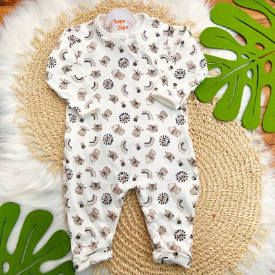 Macacão Malha Trape Zape - Safari e Bumbum Bordado Baby Tigre - Off White